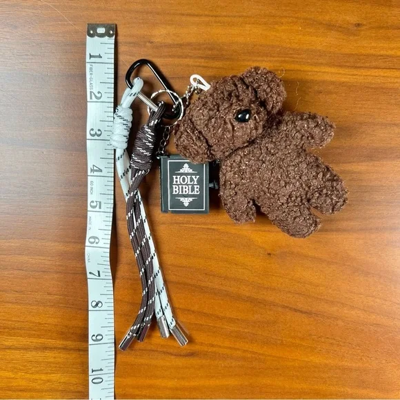 Bible Bear Bag Purse Charm, Brown and White Cord Tassel - Picture 4 of 4